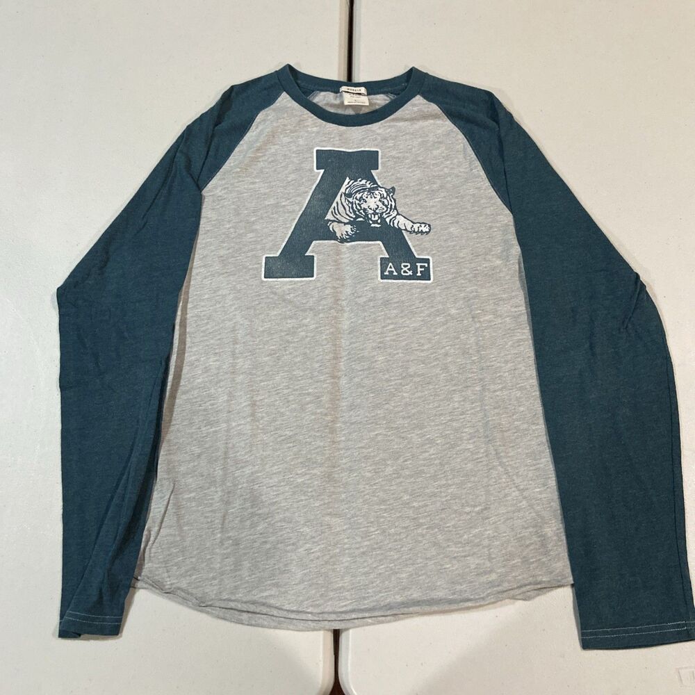 Vintage Grey Abercrombie & Fitch tiger muscle Henley tee y2k Men's L